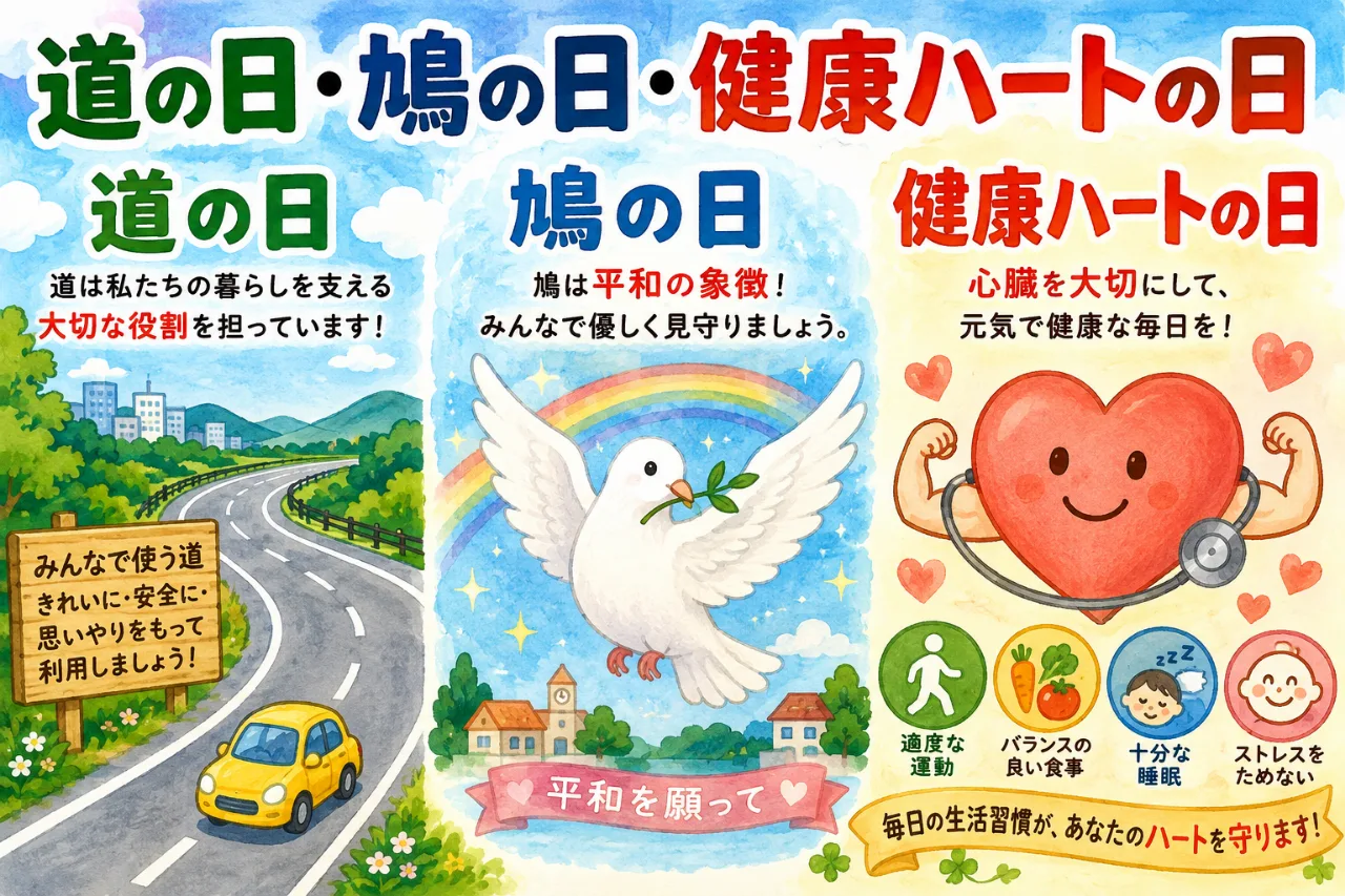 【8月10日は何の日？】🛣️道の日🕊️鳩の日❤️健康ハートの日のサムネイル