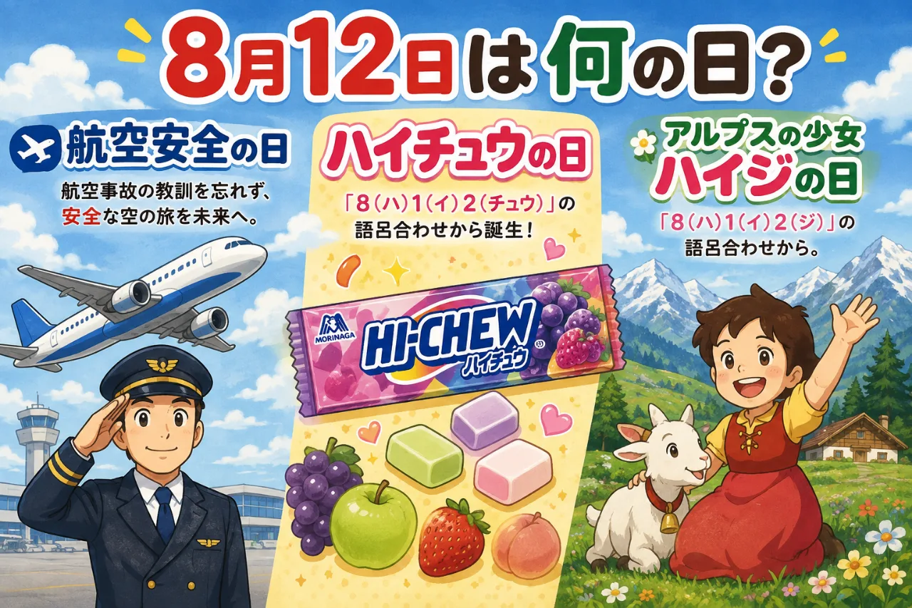 【8月12日は何の日？】✈️航空安全の日🍬ハイチュウの日🏔️アルプスの少女ハイジの日のサムネイル