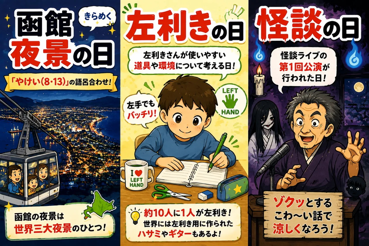 【8月13日は何の日？】🌃函館夜景の日✋左利きの日👻怪談の日のサムネイル