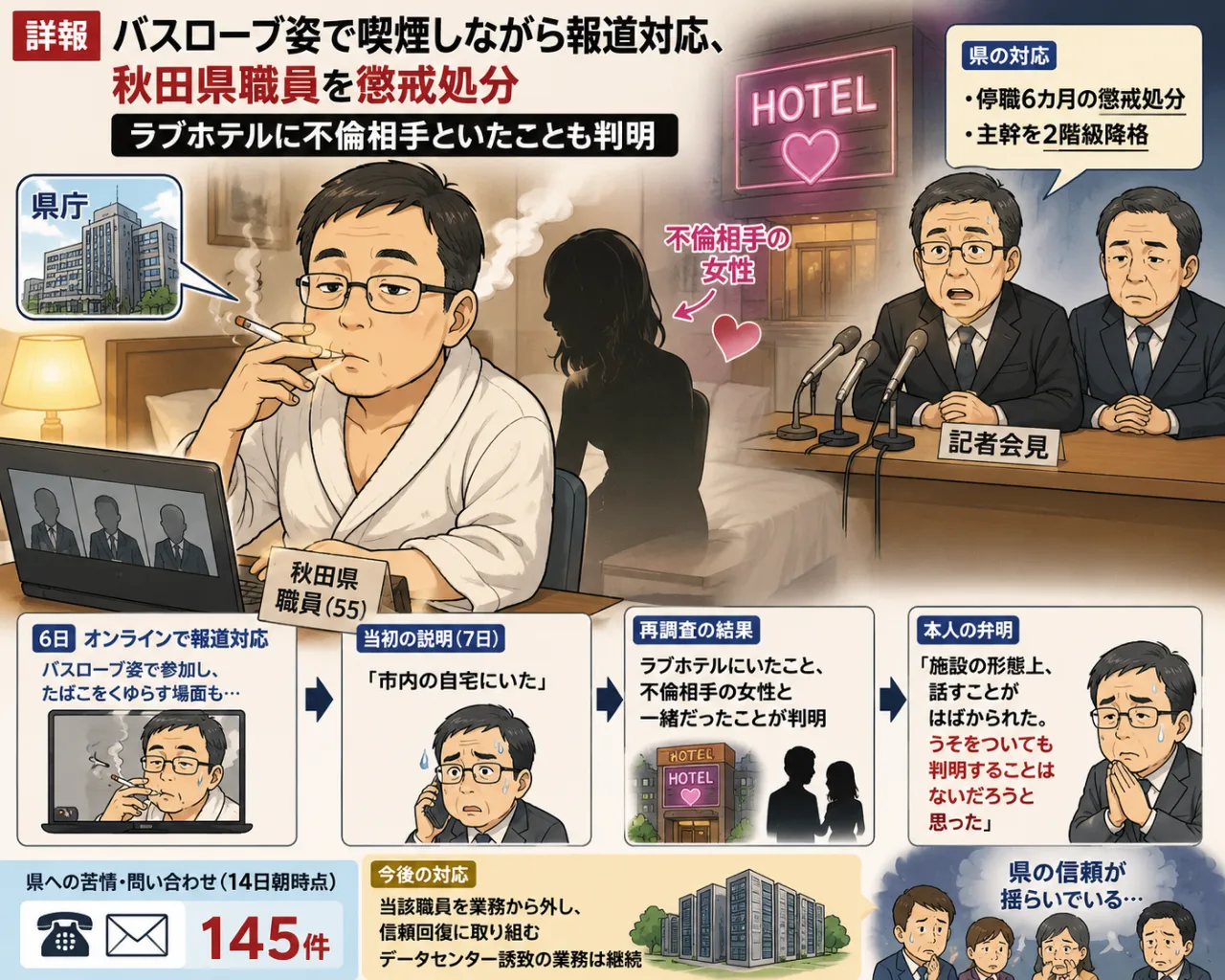 🏨バスローブでオンライン会見→「自宅です」→実はラブホテル…秋田県職員に停職6カ月😳のサムネイル