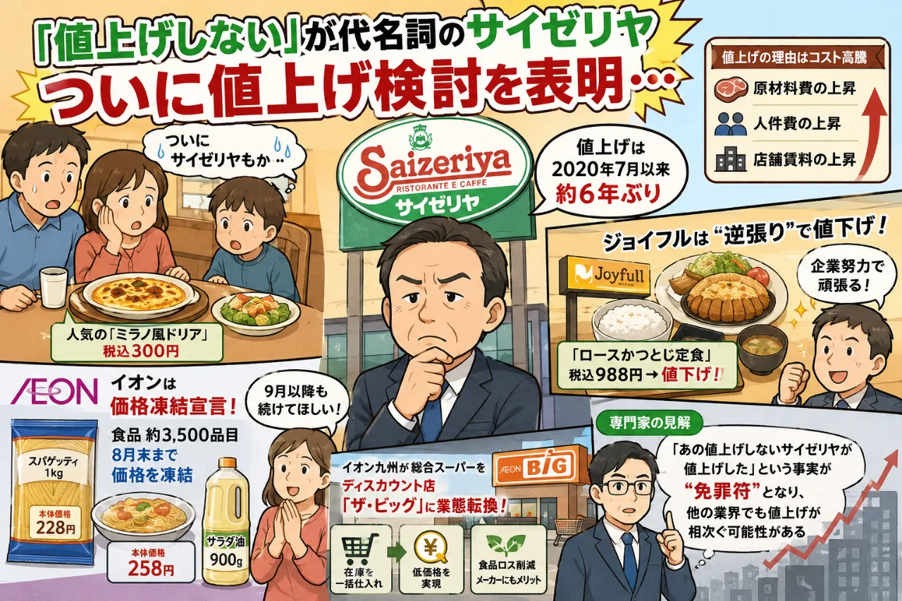 😱🍴「ついにサイゼリヤも…」6年ぶり値上げ検討💰　“値上げしない”砦がついに崩れる📉のサムネイル