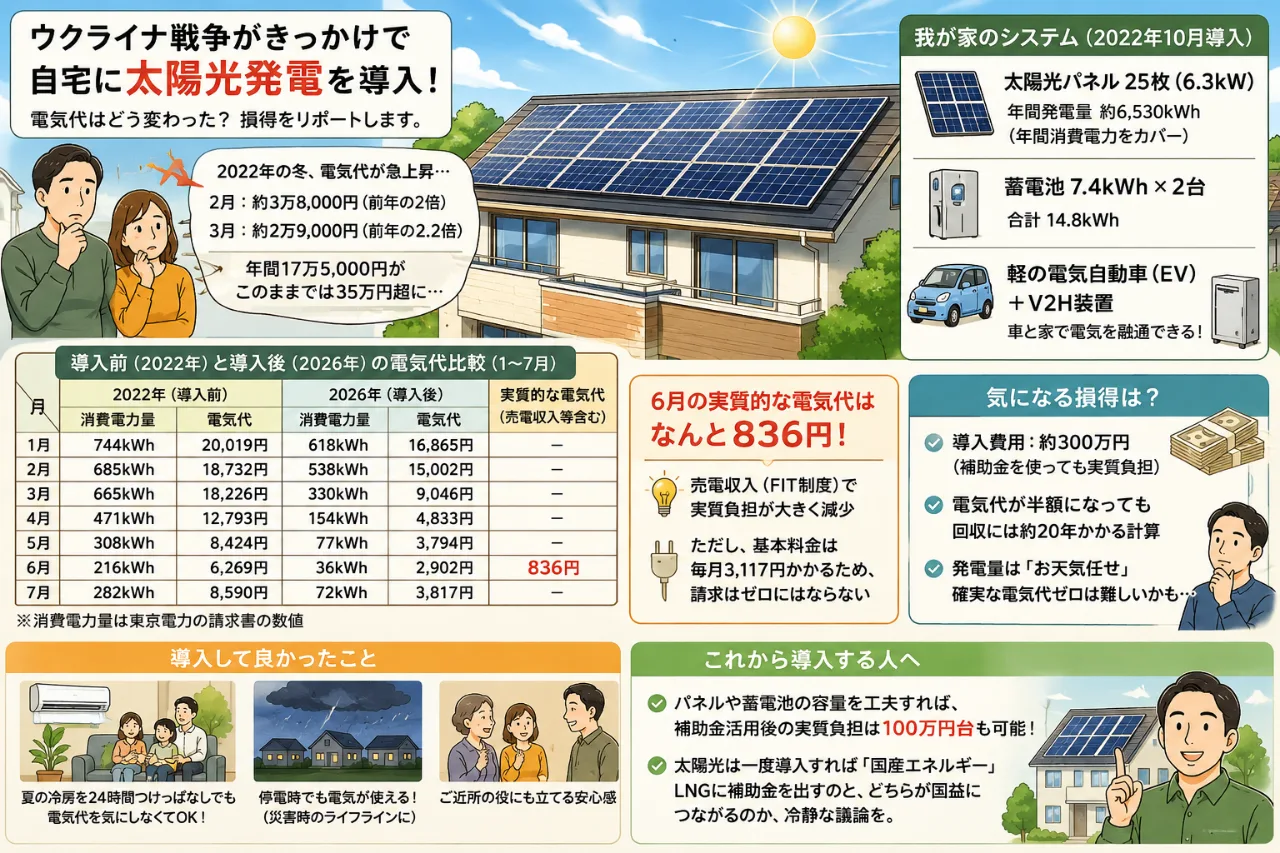 ☀️太陽光発電を導入したら電気代836円に！4年使って分かったメリットと現実のサムネイル