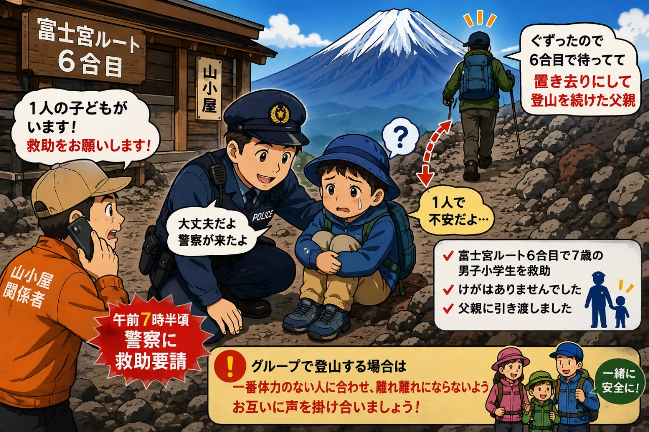 【🗻ここで待ってろ😡】7歳児を富士山に置き去り😰…父親は登山続行?!警察が救助のサムネイル