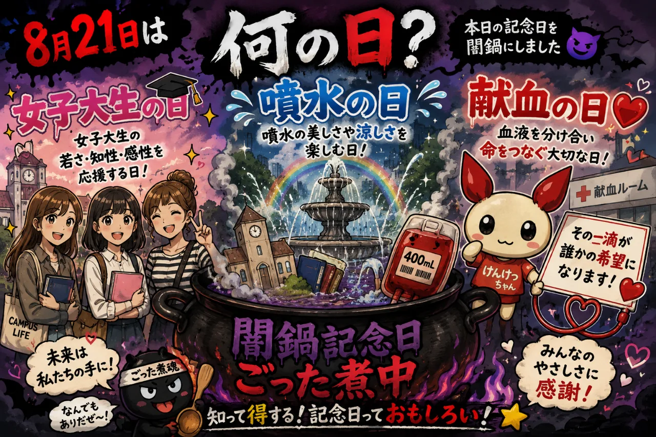 【8月21日は何の日？】👩‍🎓女子大生の日⛲噴水の日🩸献血の日のサムネイル