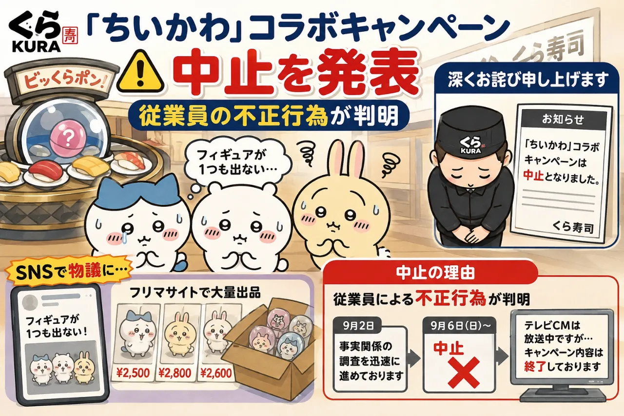 😱「フィギュアが1つも出ない…」くら寿司×ちいかわ・従業員の不正行為でコラボ中止🍣のサムネイル