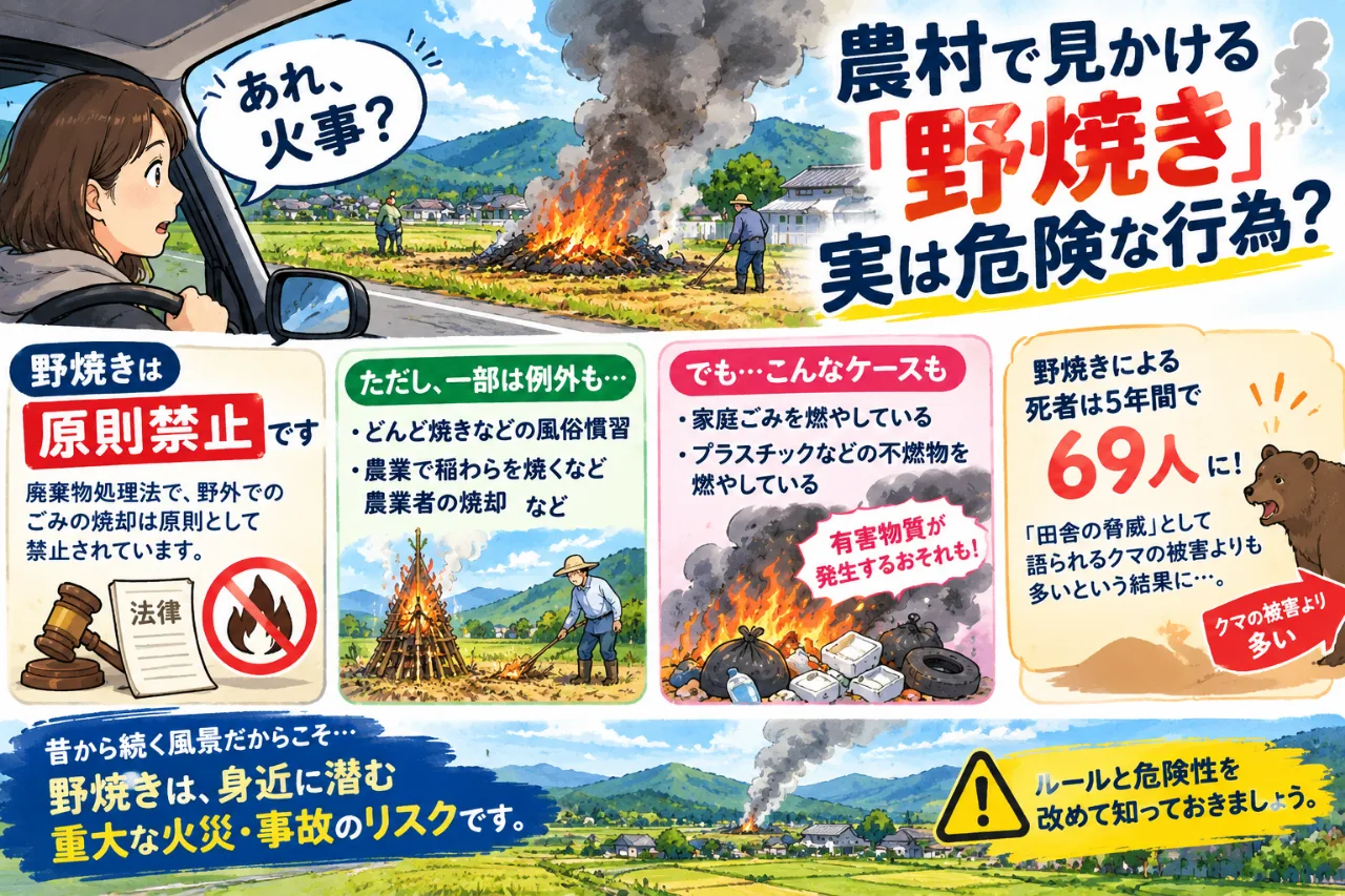 🔥 農村でモクモク「野焼き」実は危険！5年間で69人死亡…クマ被害より多い死者数のサムネイル