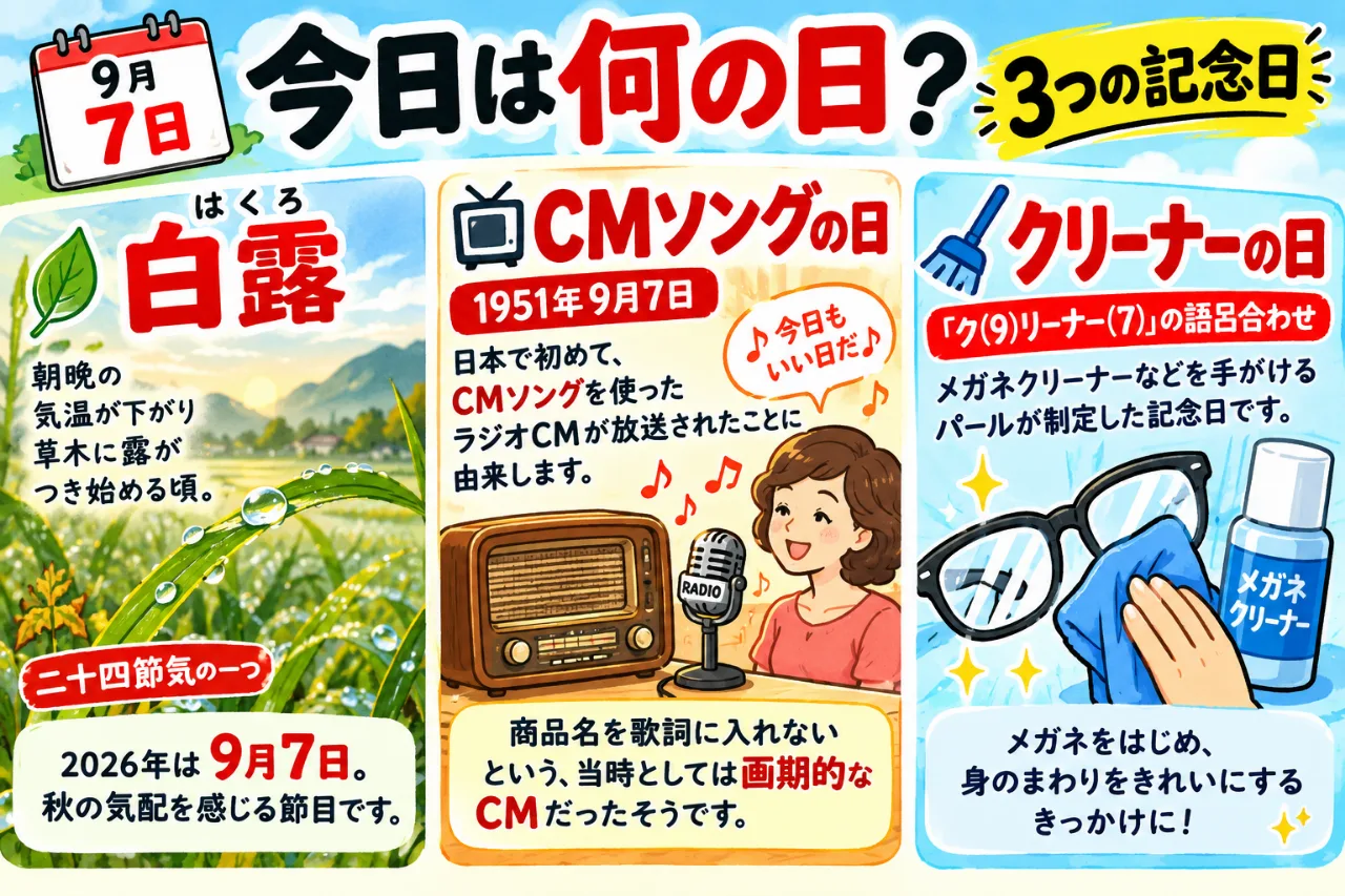【9月7日は何の日？】🌿白露📺CMソングの日🧹クリーナーの日のサムネイル