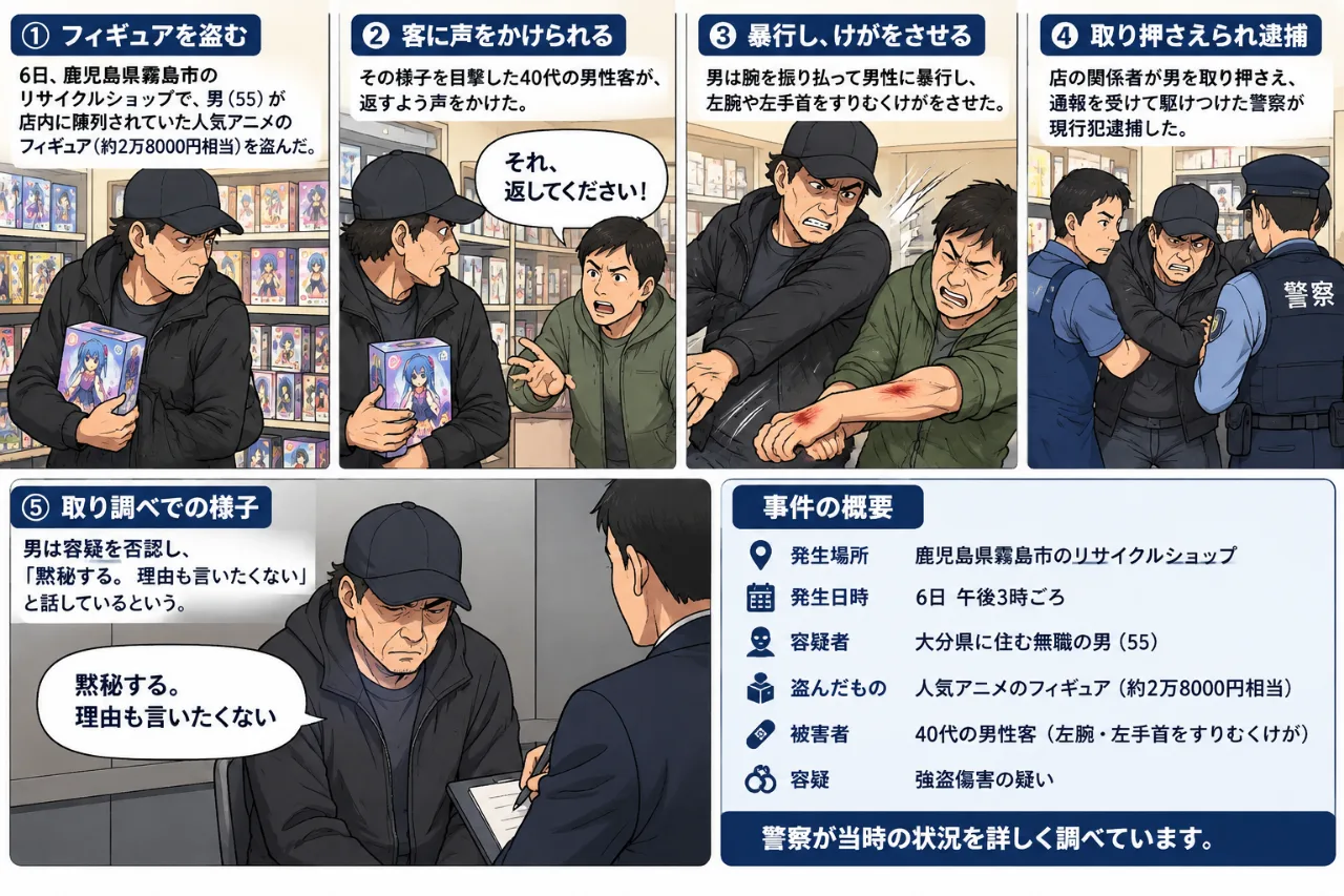 😱人気アニメのフィギュアを盗む→「返して」と声かけた客に暴行した男(55)を逮捕のサムネイル