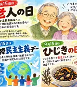 【9月15日は何の日？】👴老人の日🌍国際民主主義デー🥢ひじきの日のサムネイル