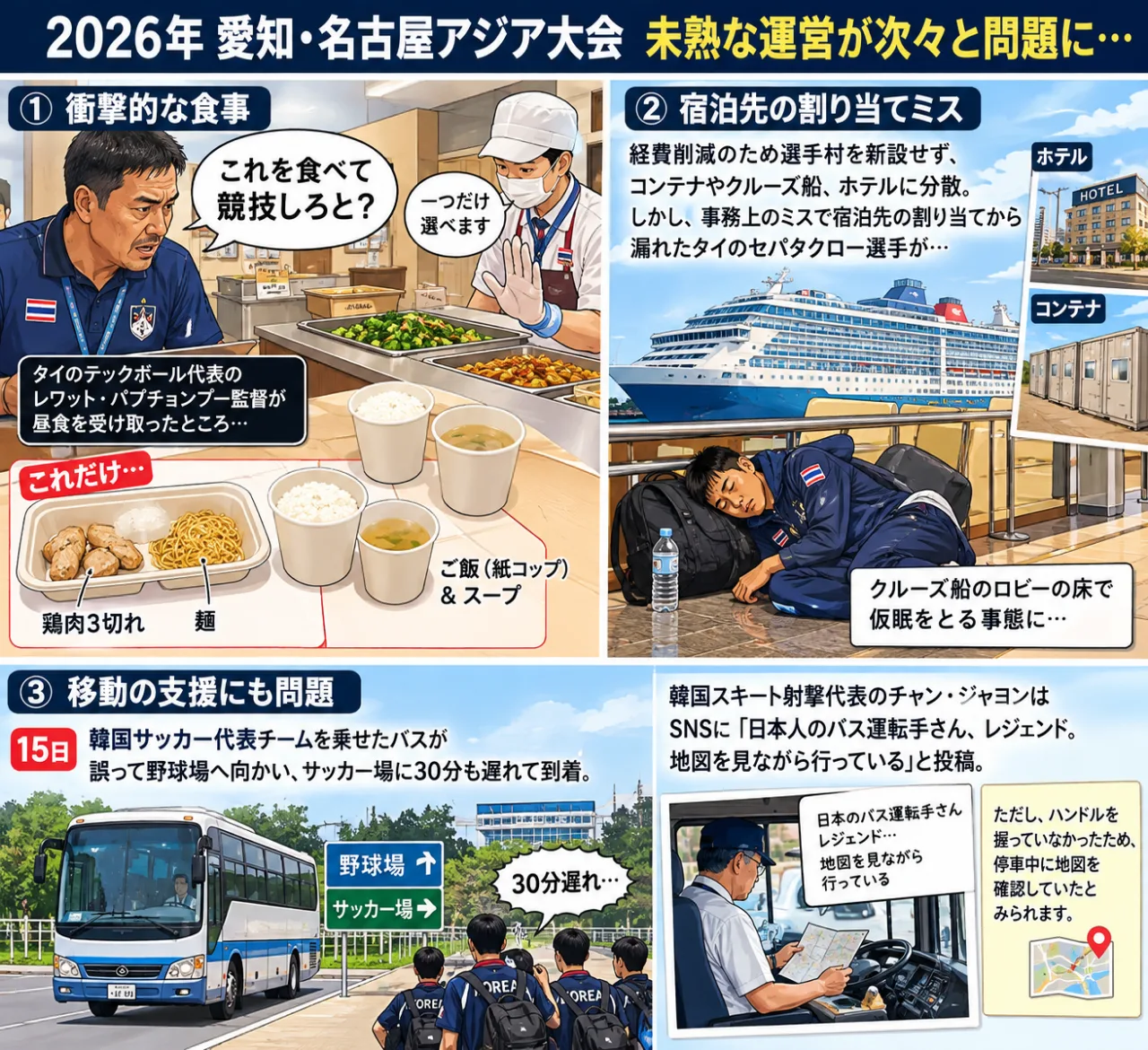 🍱🏟️「これを食べて競技しろと？」野菜に鶏肉3切れ…アジア大会の“衝撃的な食事”に困惑のサムネイル