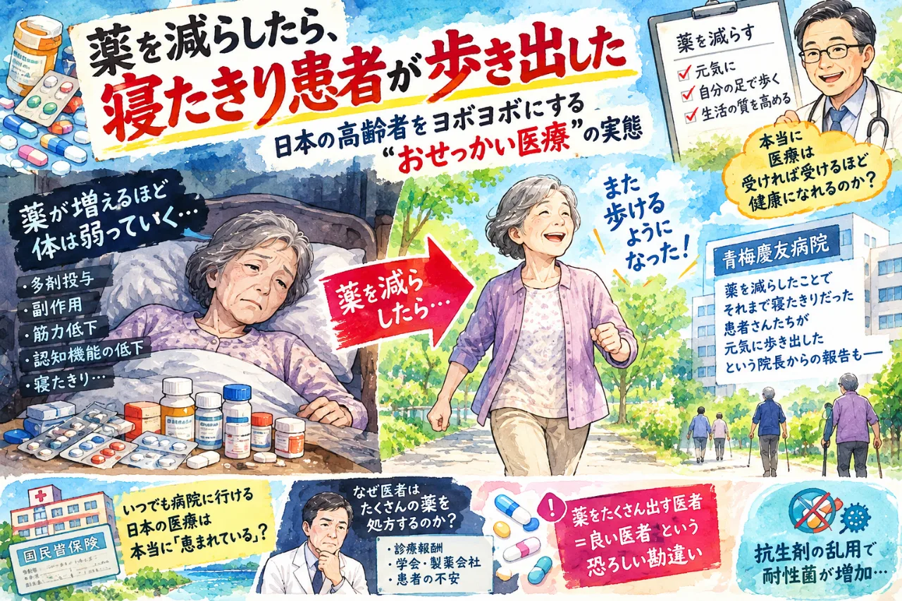 💊😱「薬を減らしたら歩き出した」高齢者を“ヨボヨボ”にするおせっかい医療とは？のサムネイル