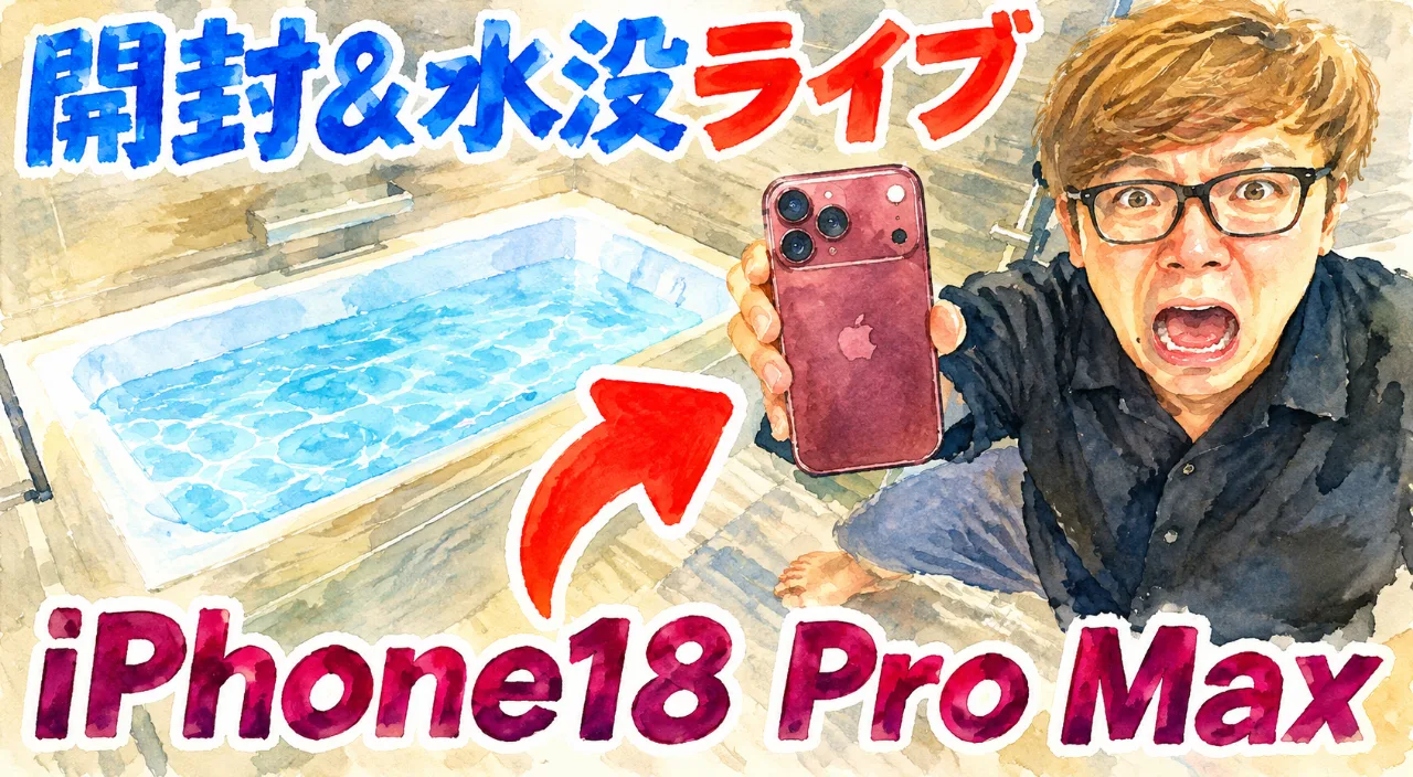 📱💦 ヒカキン・50万円超のiPhone 18 Pro Maxを発売初日に水没！「中止しませ～ん！」😂のサムネイル
