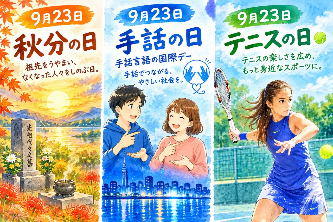【9月23日は何の日？】🍂秋分の日✋手話の日🎾テニスの日のサムネイル