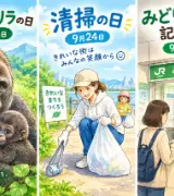 【9月24日は何の日？】🦍世界ゴリラの日🧹清掃の日🚃みどりの窓口記念日のサムネイル