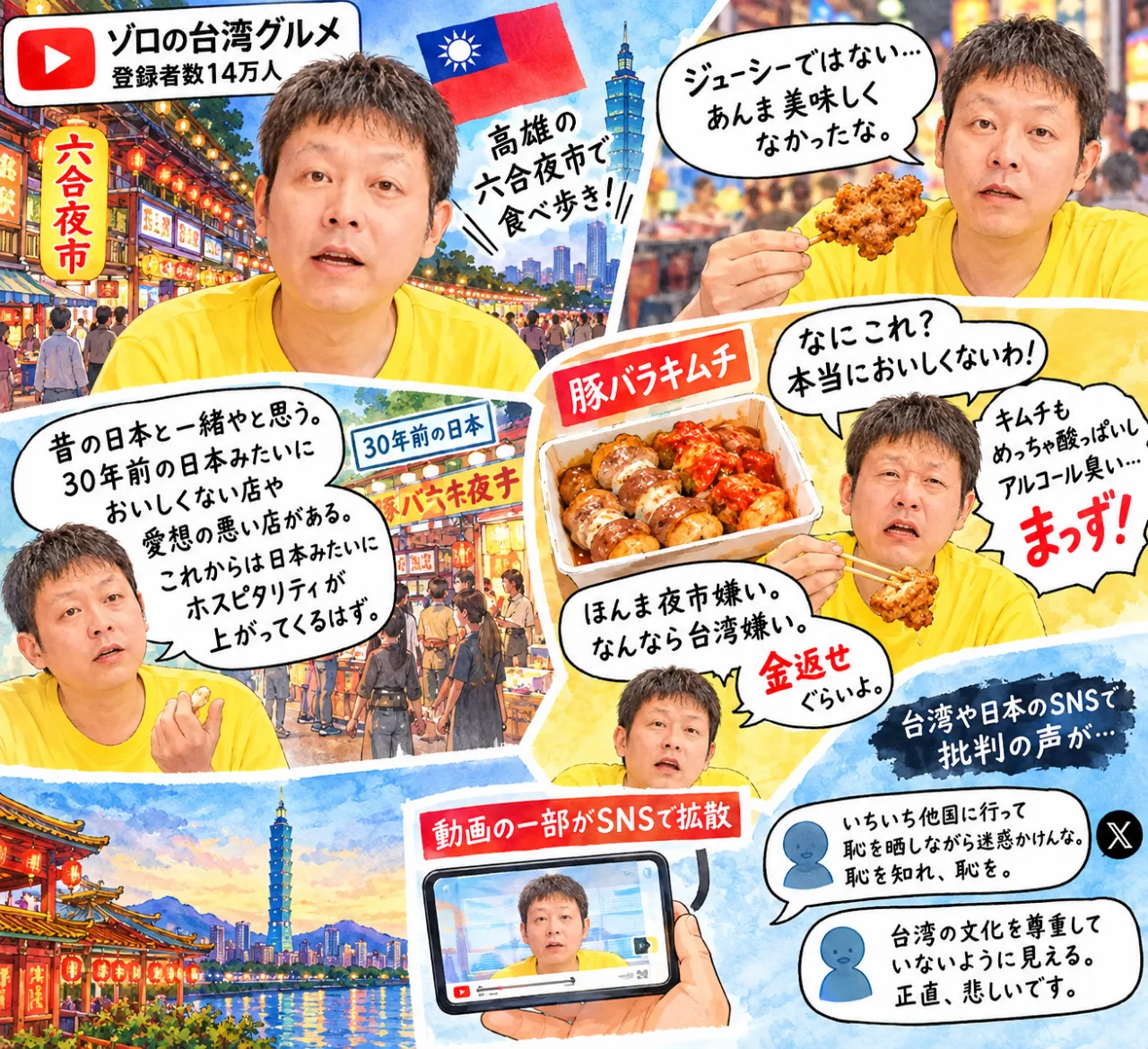 🍴台湾グルメ系YouTuber「台湾嫌い」発言・夜市の食レポ動画に波紋のサムネイル
