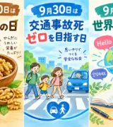 【9月30日は何の日？】🥜くるみの日🚗交通事故死ゼロを目指す日🌍世界翻訳の日のサムネイル
