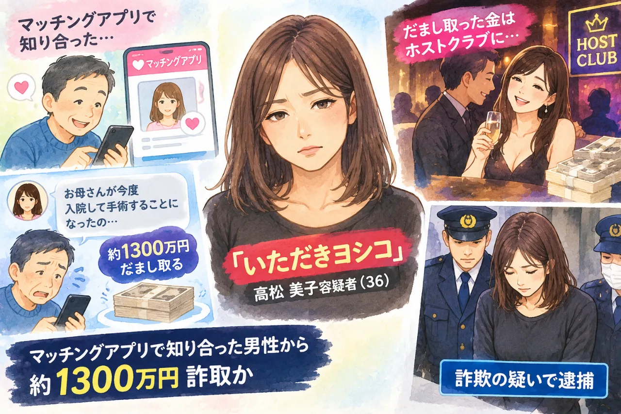 【いただきヨシコ逮捕】マッチングアプリで知り合った男性から1300万円詐取か( ﾟДﾟ)のサムネイル