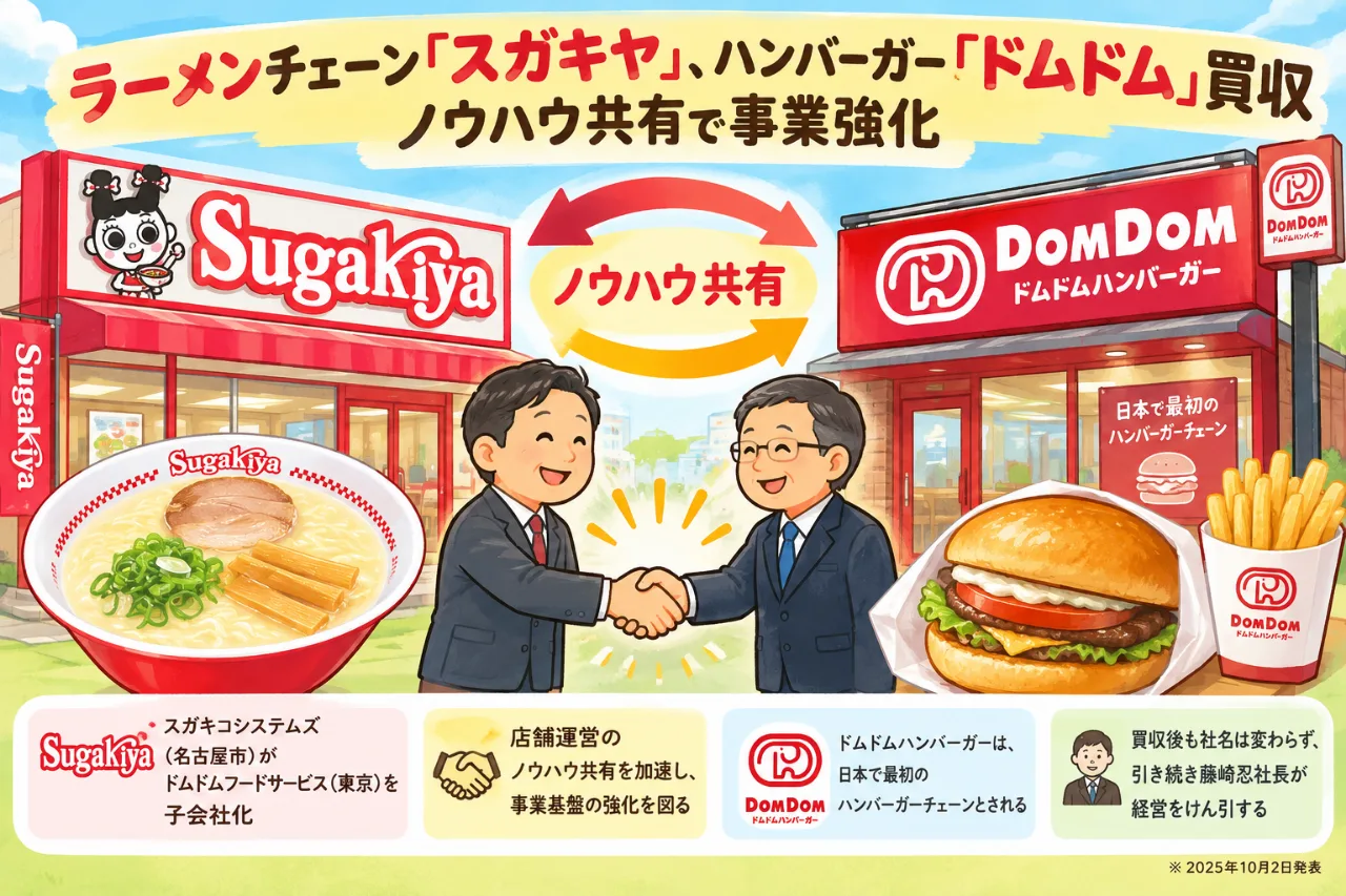 🍜スガキヤが🍔ドムドムを買収！「ラーメン×ハンバーガー」で異色のタッグ爆誕！のサムネイル