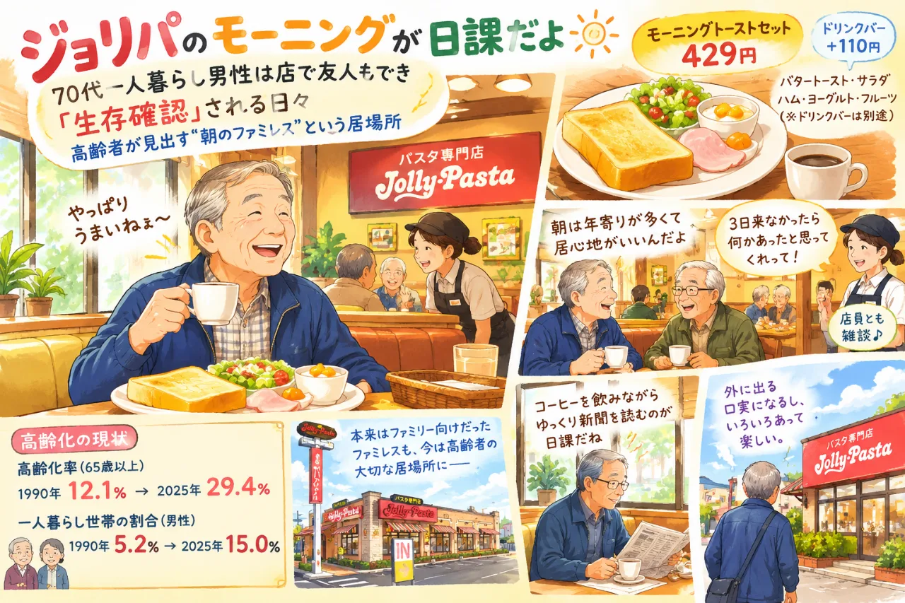 🍝「3日来なかったら何かあったと思って！」78歳男性…ジョリパのモーニングが“生存確認”に☕👴のサムネイル