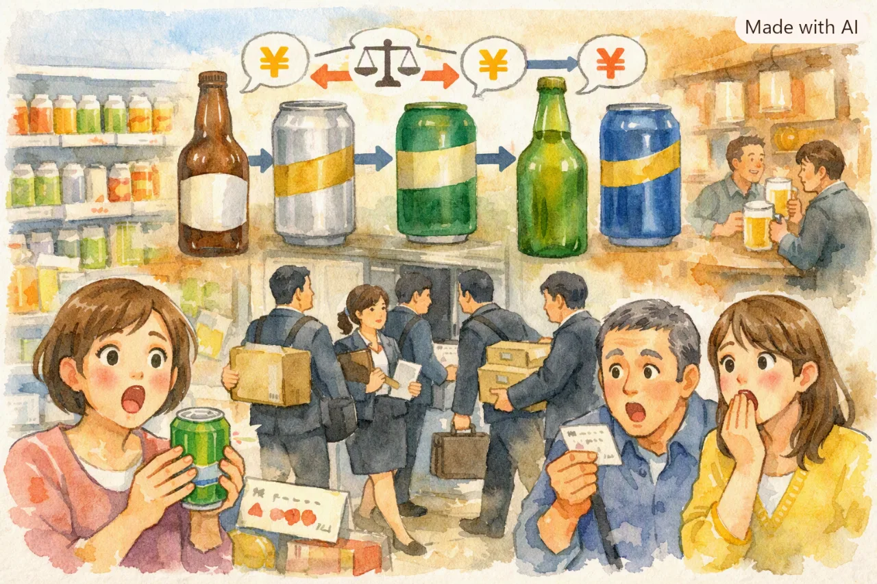 🍺ビール大手4社に激震！「価格調整」の疑いで公取委が強制調査⚡のサムネイル