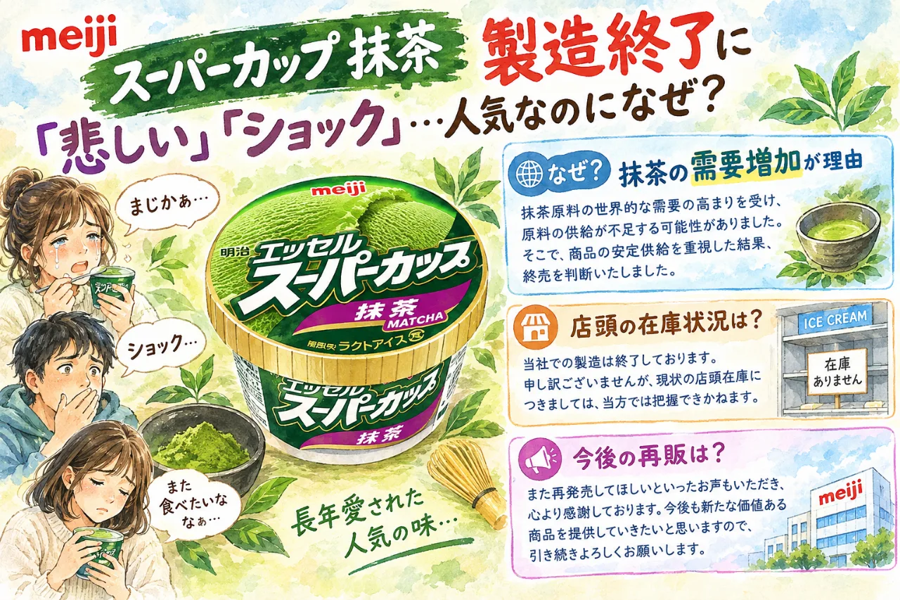 【悲報💔】スーパーカップ「🍵抹茶」が製造終了！人気なのになぜ？🍦原料不足の危機…😭ファンから悲しみの声続出！のサムネイル