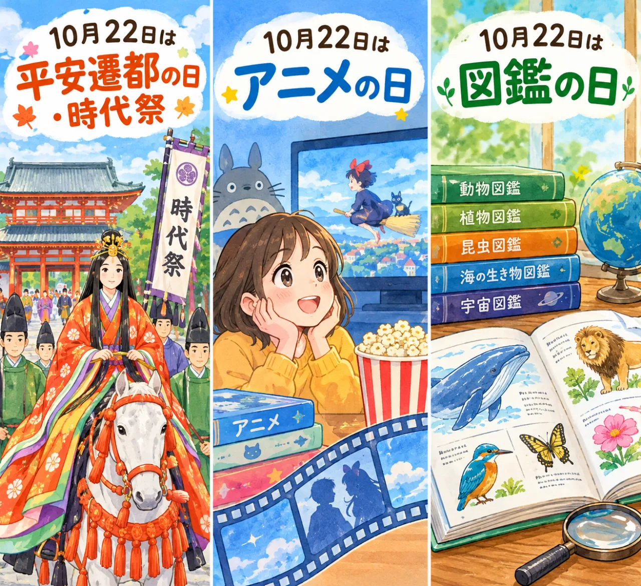 【10月22日は何の日？】🏯平安遷都の日・時代祭🎬アニメの日📚図鑑の日のサムネイル