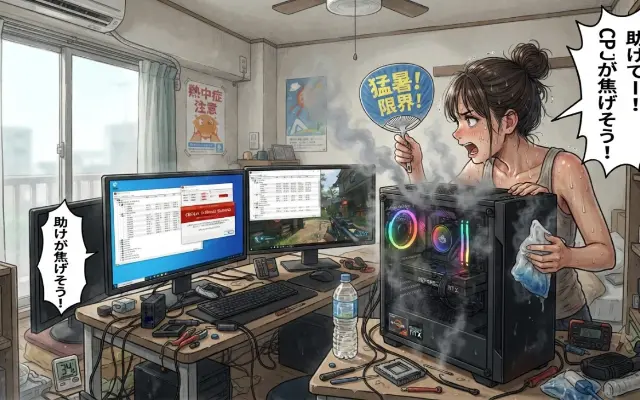 【悲報】エアコン無しの部屋、室温がPCの限界を超えてCPUが限界突破しそうのサムネイル