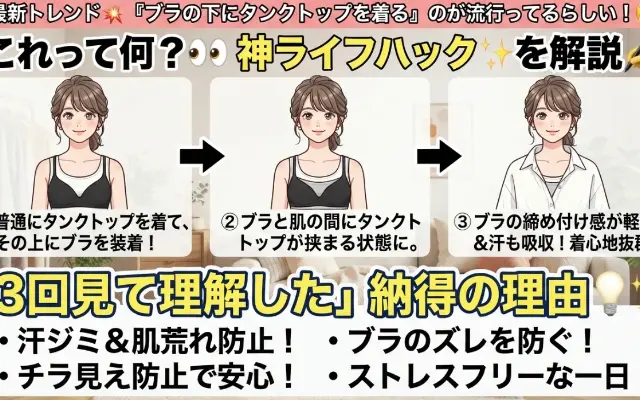 「ブラの下にタンクトップ…？」脳内がバグる人続出のライフハックがこれｗｗｗのサムネイル