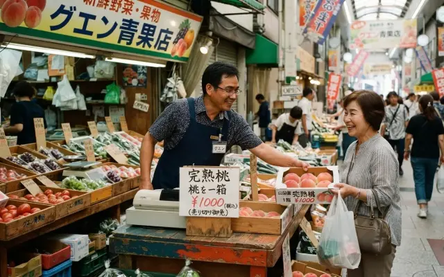 グエンさんの八百屋、桃一箱1000円とかいう価格破壊やらかしてて草のサムネイル