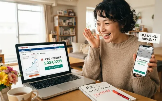 キオクシア株で500万円儲けた女性が、もう一度買い直したらどうなったと思う？のサムネイル