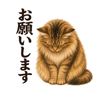 お願いしますを伝える猫の静止画LINEスタンプ