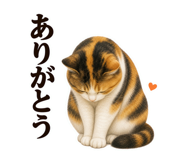 ありがとうを伝える猫の静止画LINEスタンプ