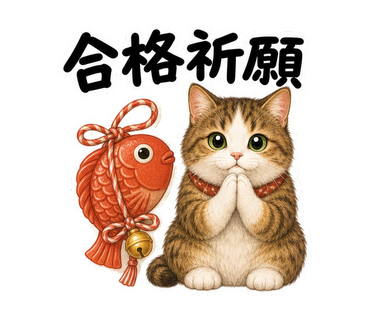 合格祈願を伝える猫の静止画LINEスタンプ